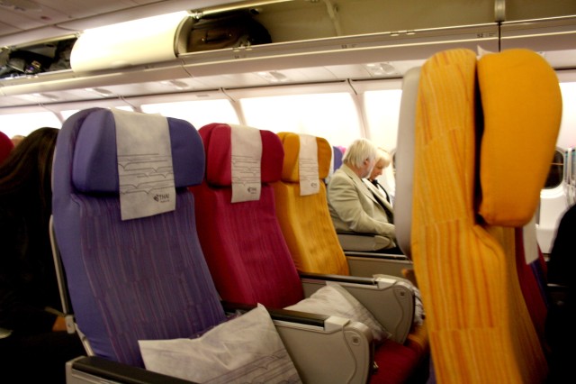 I liked the happy colours of the seats :-). The stewardesses were in their national dresses, really cool! 